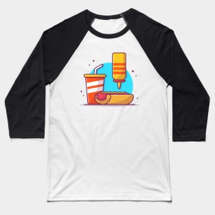 Hot Dog With Mustard And Soft Drink Cartoon Baseball T-Shirt